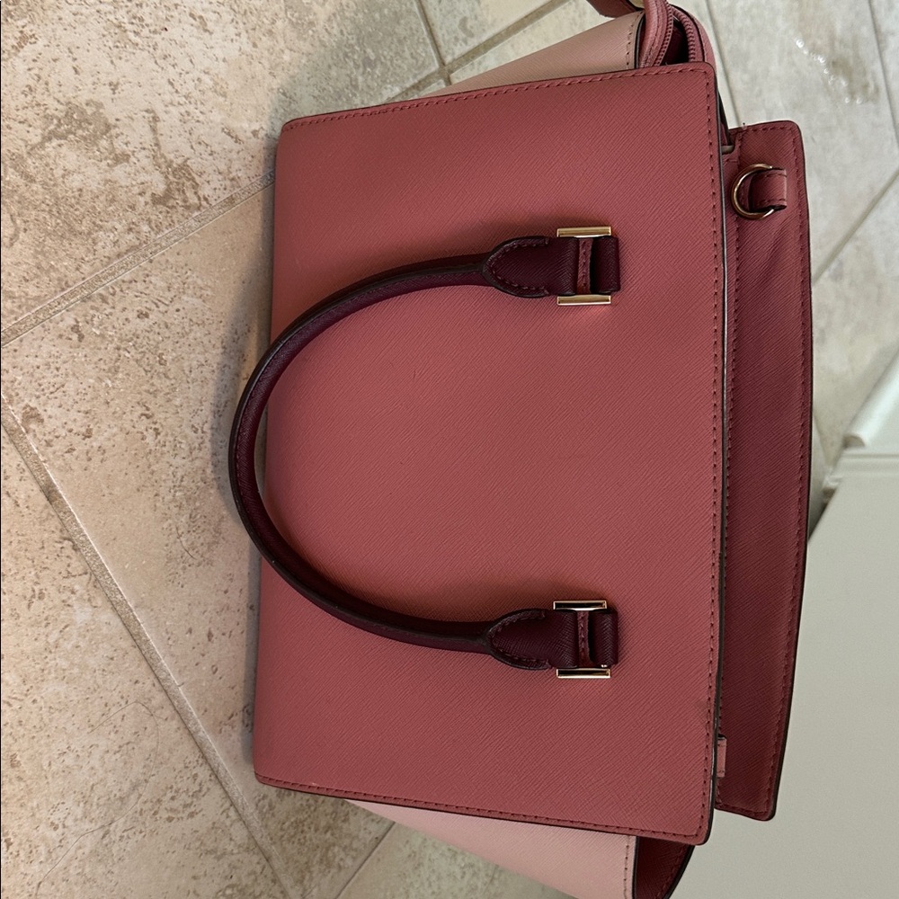 Michael Kors Rose Pink Tote with Burgundy Accents - Picture 3 of 6